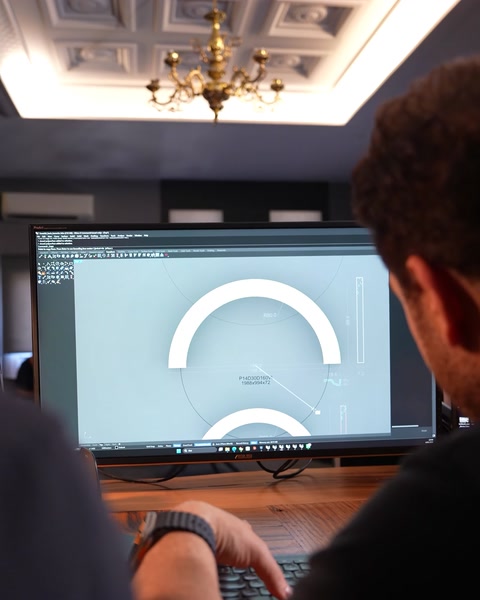 Screen showing 3D curved moulding design software in interior.