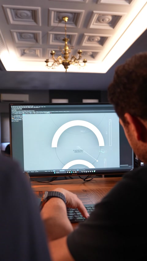 Screen showing 3D curved moulding design software in interior.