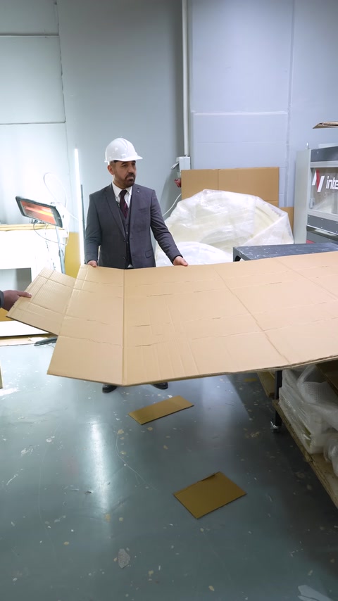 A cardboard packaging box is prepared for a long decorative product