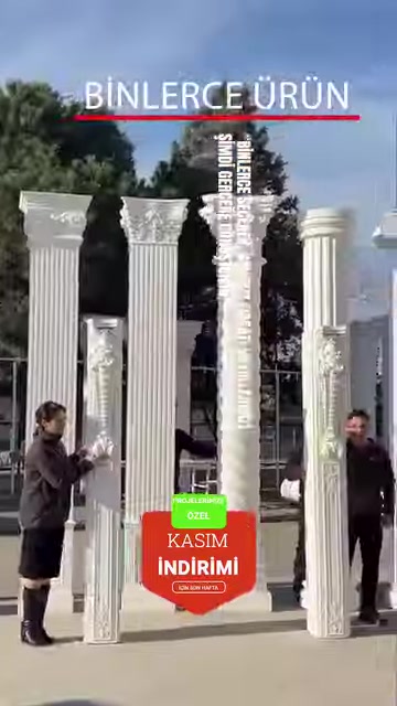 Columns with different capitals and shafts are displayed outdoors