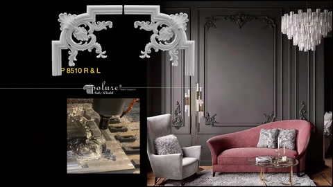 Wide decorative trim corner model with curved motifs