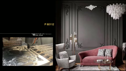 Polyurethane trim design is presented with production workshop and living room application