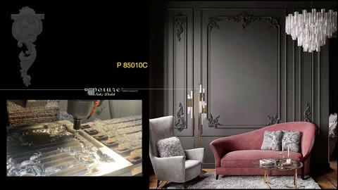 Vertical corner ornament is shown alongside processing equipment and wall paneling