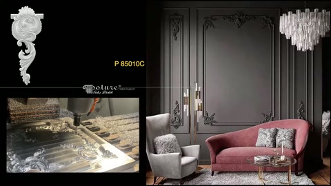 Carved decorative trim piece is matched with moldings on the salon wall