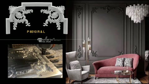 Symmetrical ornamental corner set completes the frame arrangement on the salon wall