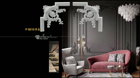 Large motif upper corners surround the decorative panel in the furnished living room