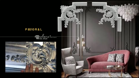 Two processed corner elements are shown together with carved details in the workshop