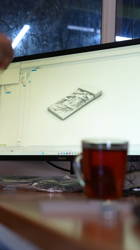Dikdörtgen rölyef modelinin yüzey formu CNC ekranında görüntüleniyor.