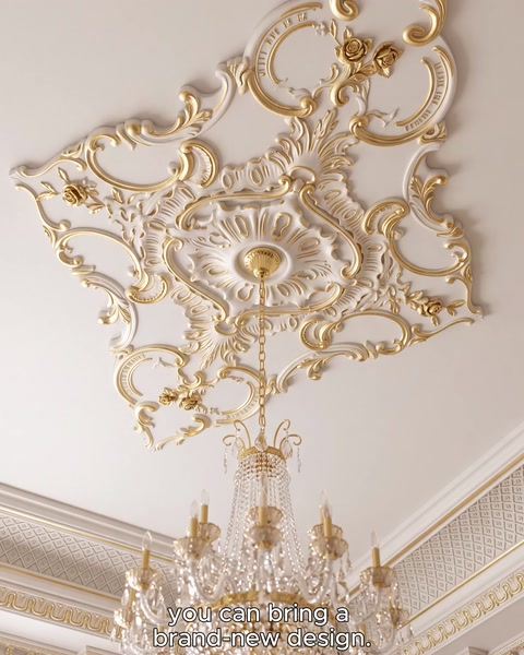 Rosone placcato oro posizionato in angolo con decorazione in cornice