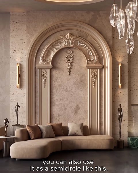 Nicchia area soggiorno con cornice ad arco e dettaglio decorativo