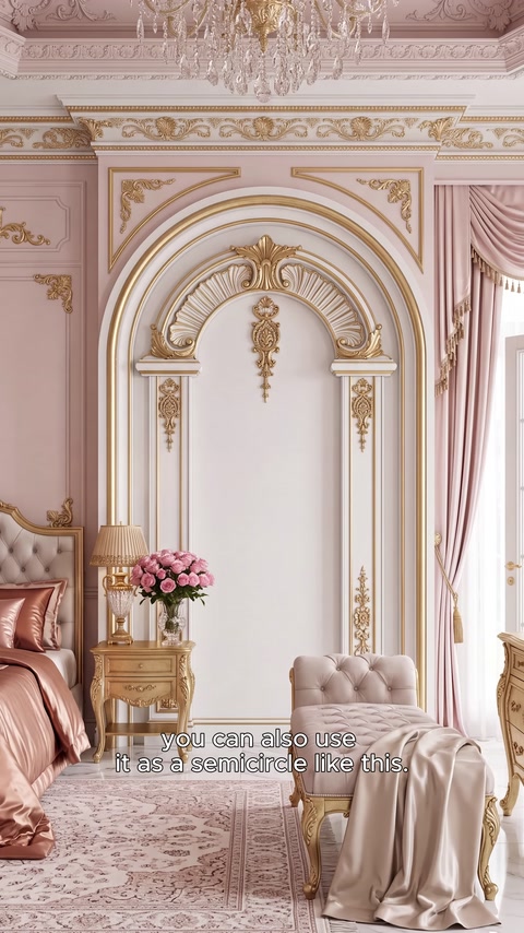 Un motivo a rosone completa il centro di un classico design di parete ad arco
