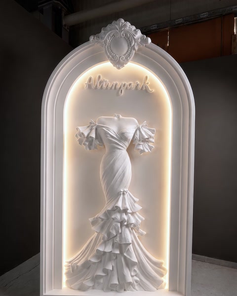 Rilievo da sposa con canali luce nascosti illuminato all'interno della nicchia ad arco.