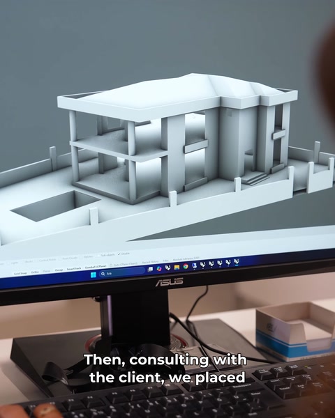 Modello 3D solido dell'edificio preparato per lo sviluppo del progetto