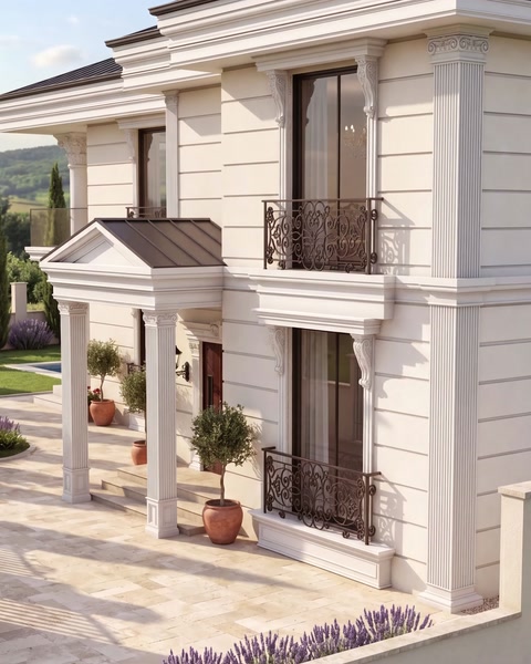 Il render finale mette in evidenza le cornici sovrapposte e le colonne decorative