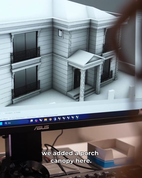 Il progetto 3D aggiunge una pensilina sporgente alla facciata