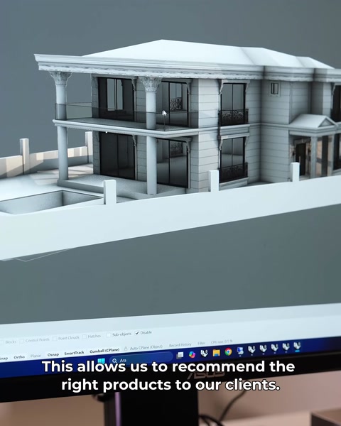 La vista 3D finale presenta il design coordinato della facciata