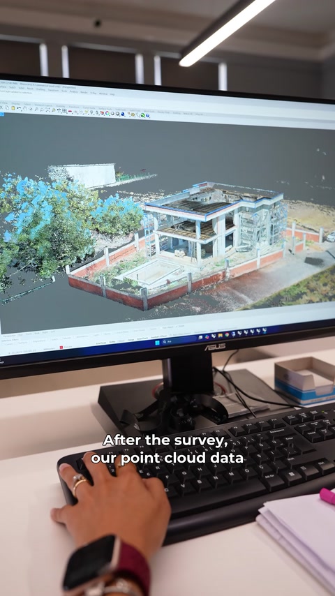 Il modello digitale e la nuvola di punti presentano la villa rilevata