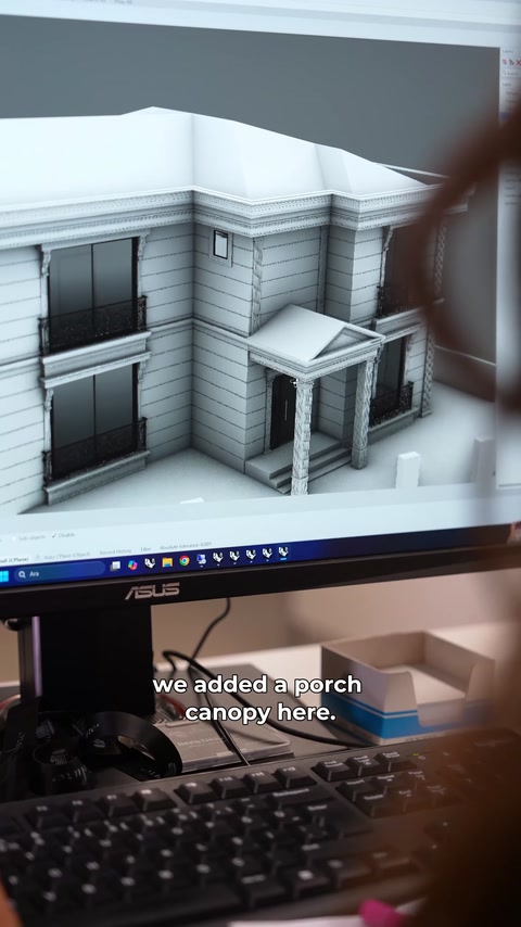 Il progetto 3D aggiunge una pensilina sporgente alla facciata