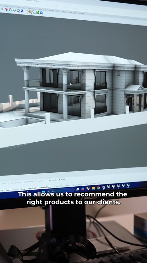 La vista 3D finale presenta il design coordinato della facciata