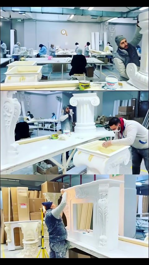 Vari componenti del tavolo con colonna visualizzati insieme nell'area di produzione