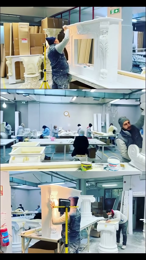Craftsman adjusting the upper section of a column-embossed pedestal table body by hand