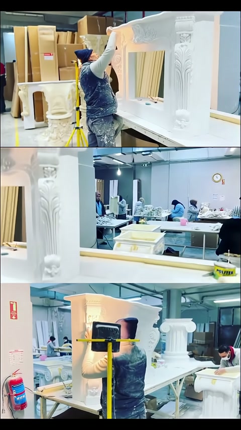 Embossed-leg table frame visible on the workshop bench
