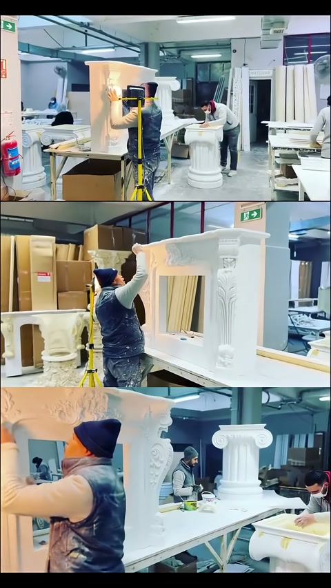 White bistro table body's ornate upper section being adjusted by hand