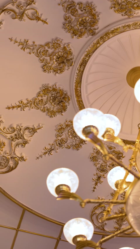 Golden botanical medallion and corner ornaments in ceiling