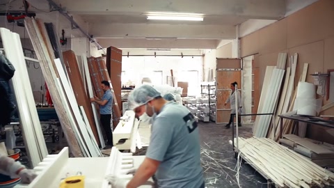 Profili in poliuretano in fase di taglio e preparazione al laboratorio.