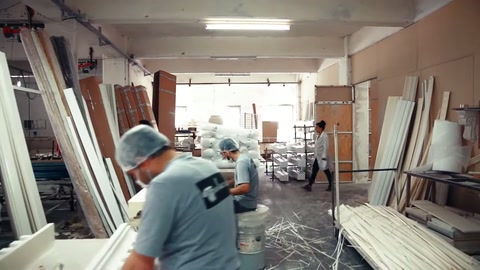 Üretim bölümünde uzun dekoratif çıtalar üzerinde çalışma sürüyor.