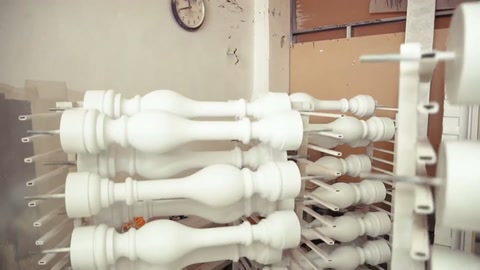 Tornalı dekoratif sütun gövdeleri metal rafta kat kat diziliyor.
