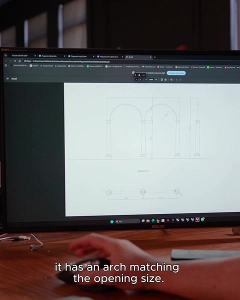 CAD view shows an arch selected for the opening size