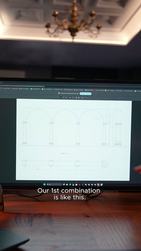 Elevazione CAD presenta tre campate ad arco sostenute da colonne decorative