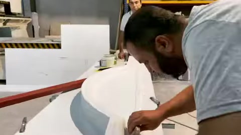 L'estremità curva di un modello decorativo viene lavorata a mano in primo piano