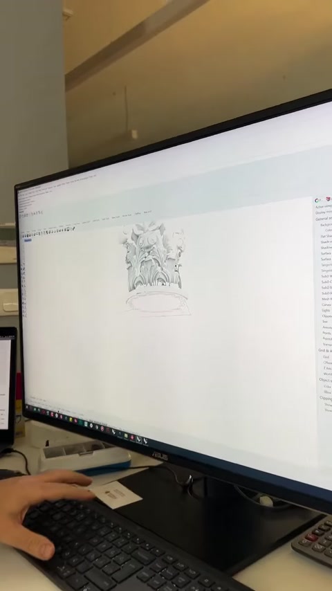 Digital model shows an ornate capital and column structure