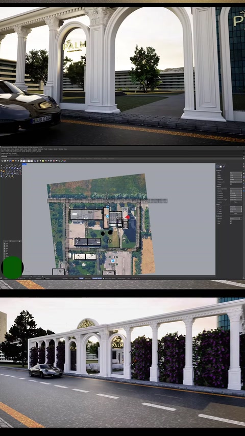 Düğün mekanı yerleşiminin üstten görünüşlü 3D proje planı
