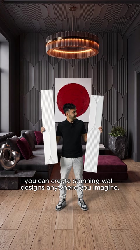 Different shaped white panel pieces are presented before installation