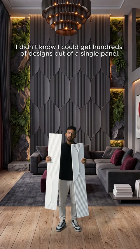 Presenter introduces three panel sections in front of a grey textured wall.