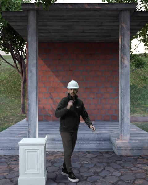 Base del piedistallo posizionata sul pavimento della pergola prima dell'inizio dell'installazione della colonna.