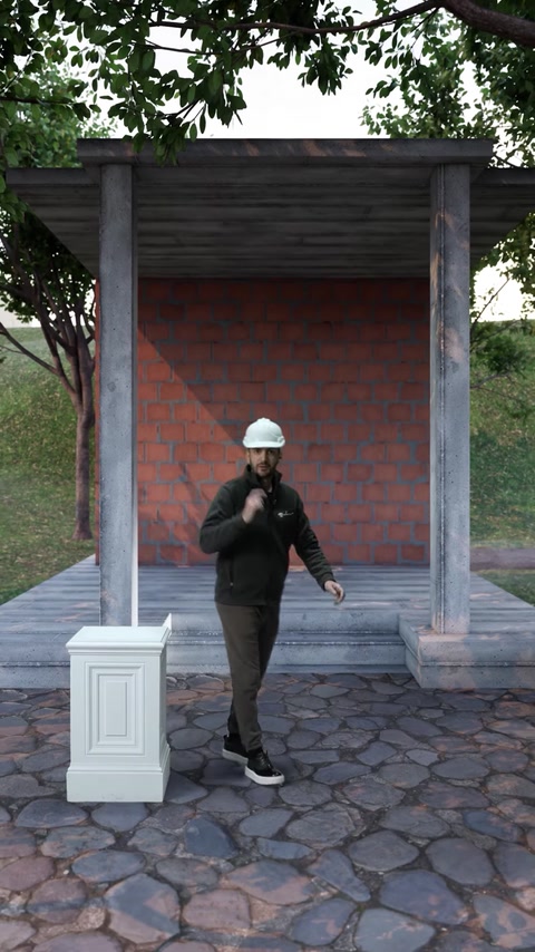 Base del piedistallo posizionata sul pavimento della pergola prima dell'inizio dell'installazione della colonna.