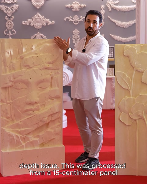 Manufacturer presenting 15-centimeter machined relief panel