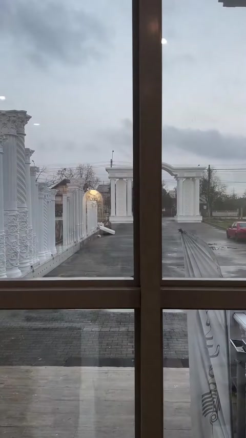 Decorative column arrangement outside viewed from the window