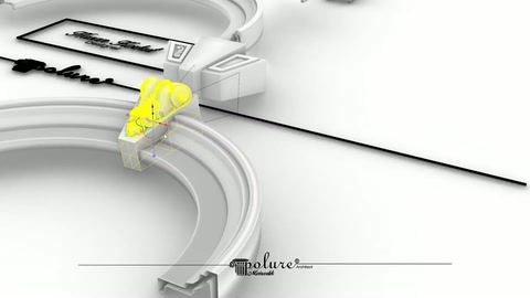 Yellow crown decoration is positioned on the curved window surround