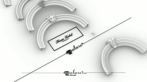 Separated curved surround pieces are arranged with decorative center element