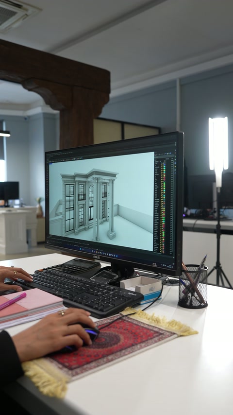 Dijital villa cephesinde kat silmeleri ve pilaster düzeni çalışılıyor.