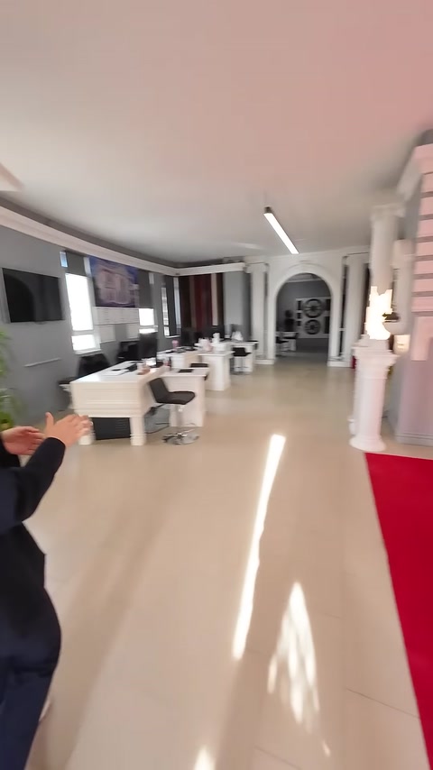Nello showroom si vedono colonne e vari prodotti decorativi.