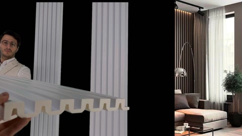 Wave-profile cornice moulding presented in front of living room decor