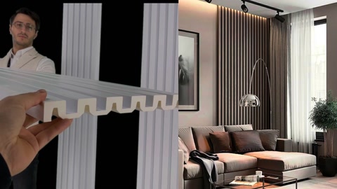 Close-up of the decorative moulding profile against a living room background