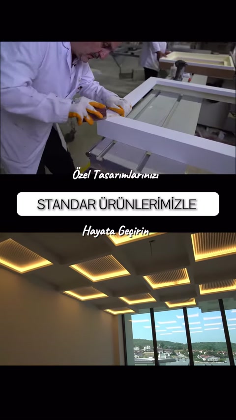 Dikdörtgen aydınlatma çerçevesinin parçaları tezgâhta birleştiriliyor