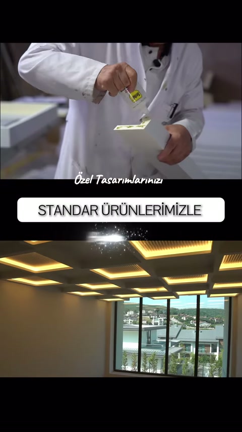 Usta dekoratif parça kalıbına sıvı dökerken ışıklı tavan sergileniyor